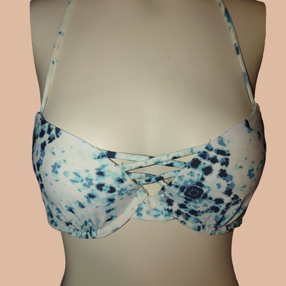 Hollister 34B Bathing Suit Bikini Top White Blue Padded Underwire - Picture 1 of 6